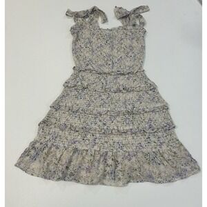 Boho Vintage Inspired Floral Eyelet Mini Dress Sundress Beach Vibes Womens Small